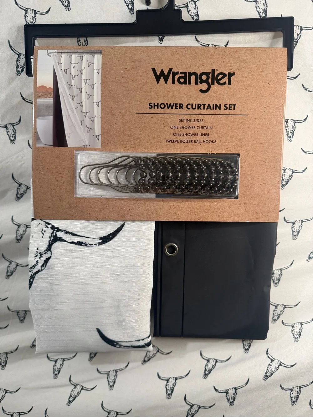 Wrangler Black and White Western Skull Shower Curtain Set